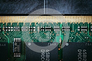 Computer Technology: Close up of a memoery chip on a circuit board