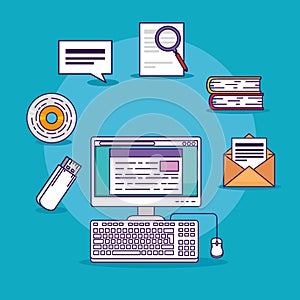 Computer technology document with books and usb memory