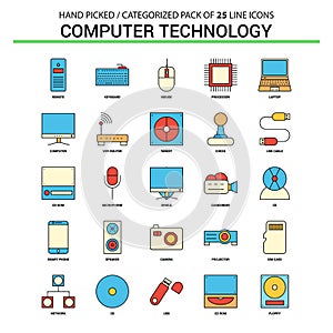 Computer Technology Flat Line Icon Set - Business Concept Icons