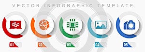 Computer and technology icon set, miscellaneous icons such as laptop, network, chip, image and photo camera, flat design vector