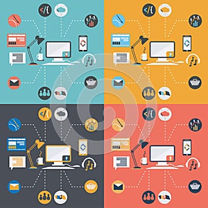 computer technology icons in flat design