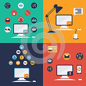 Computer technology icons in flat design