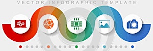 Computer and technology infographic vector template with icon set, miscellaneous icons such as laptop, network, chip, image and