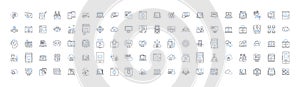 Computer technology line icons collection. Algorithm, Binary, Cloud, Debug, Encryption, Firewall, GUI vector and linear