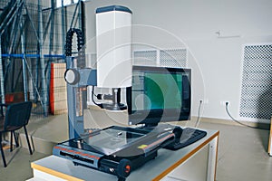 computer technology in the office. Technology HUD hologram and a woman taking notes. Development of programmers Team