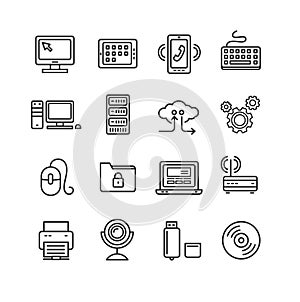 Computer Technology Outline Icon Set. Vector photo