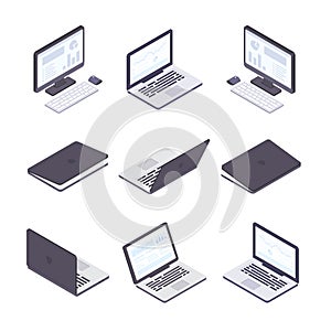 Computer technology - set of modern vector isometric elements