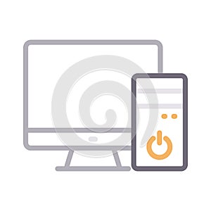 Computer thin line color vector icon