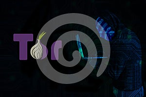 Computer with the tor logo. Tor is the acronym