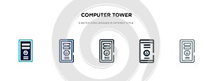 Computer tower icon in different style vector illustration. two colored and black computer tower vector icons designed in filled,