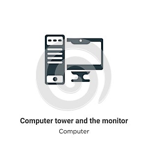 Computer tower and the monitor vector icon on white background. Flat vector computer tower and the monitor icon symbol sign from