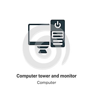 Computer tower and monitor vector icon on white background. Flat vector computer tower and monitor icon symbol sign from modern