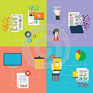 Computer, trash digital, documents and cloud computing icons