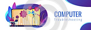 Computer troubleshooting concept banner header.