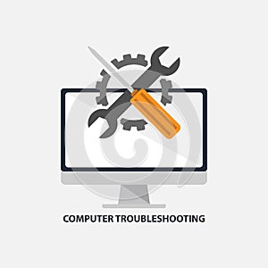 Computer troubleshooting services flat design vector illustration