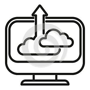 Computer upload data cloud icon outline vector. Smart office