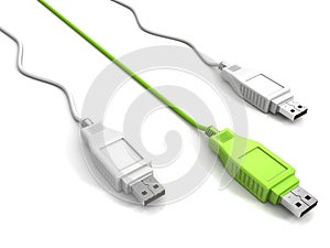 Computer usb cable race on white