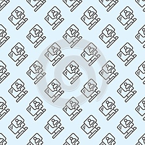 Computer with user message line seamless pattern, remote work theme. Vector graphics. Monitor, display and popup window