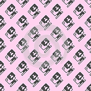 Computer with user message solid seamless pattern, remote work theme. Vector graphics. Monitor, display and popup window