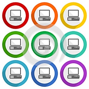 Computer vector icons, set of colorful flat design buttons for webdesign and mobile applications