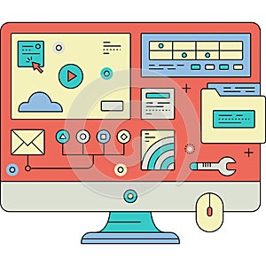 Computer vector workplace icon flat office desktop