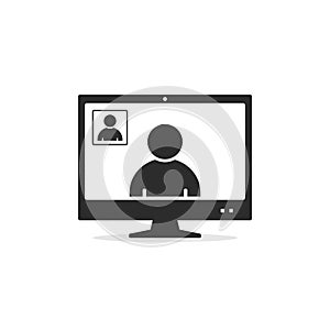 Computer video call icon. Online conference communication concept. Simple flat vector illustration
