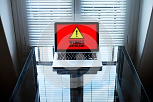 Computer virus, alert sign on the screen