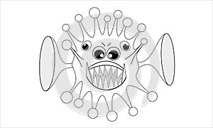 Computer virus with four eyes and two big ears, cartoon illustration