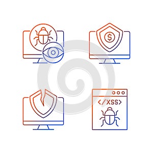 Computer vulnerability exploitation gradient linear vector icons set