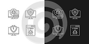 Computer vulnerability exploitation linear icons set for dark and light mode