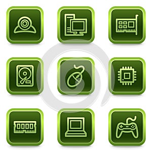 Computer web icons, green square buttons series