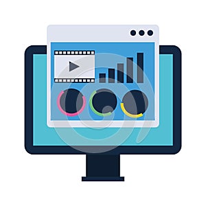 Computer with web page window, colorful design