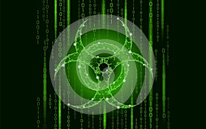 Computer web virus attack danger. Biohazard sign epidemia alert data information safety secure warning. Hacker photo