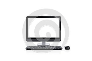 Computer with white background and  mouse isolated on white background