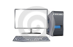 Computer with white background and  mouse isolated on white background