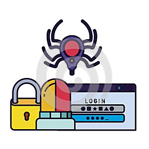 Computer window with spider and siren isolated icon