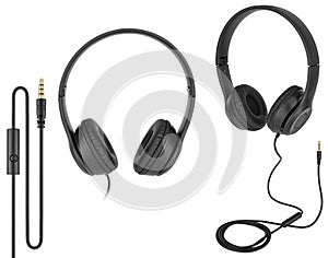 computer wired headphones, on a white background in insulation