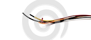 Computer wires for power supply on white background