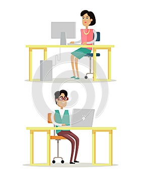 Computer Work Concept Illustration In Flat Design.