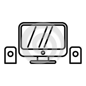 Computer workplace icon outline vector. Office table