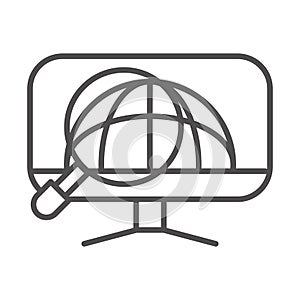 Computer world magnifier cargo shipping delivery line style icon