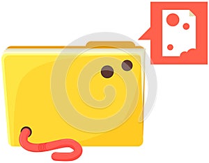 Computer worm crawls into storage device, virus detection isolated flat vector illustration.