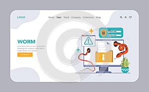 Computer worm threat depiction. Flat