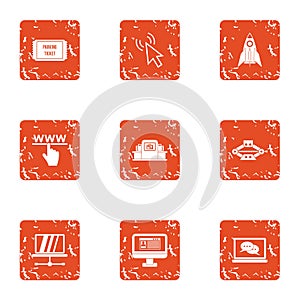 Computerisation a life icons set, grunge style photo