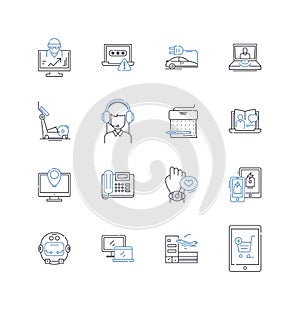 Computerized era line icons collection. Automation, Digitalization, Technological, Cybersecurity, Virtualization