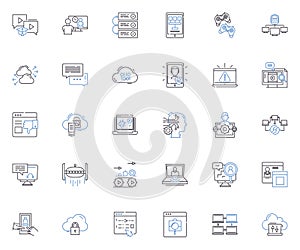 Computerized gentle line icons collection. Softify, Digitize, Streamline, Automate, Integrate, Harmonize, Optimize