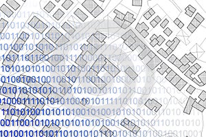 Computerized land registries - concept image with an imaginary cadastral map of territory with