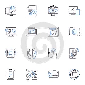 Computerized line icons collection. Automated, Digital, Electronica, Futuristic, Mechanized, Technological, Robotized
