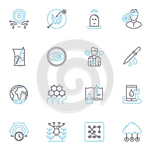 Computerized systems linear icons set. Automation, Artificial intelligence, Integration, Software, Hardware, Algorithms