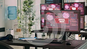 Computers displaying critical error message flashing on screen
